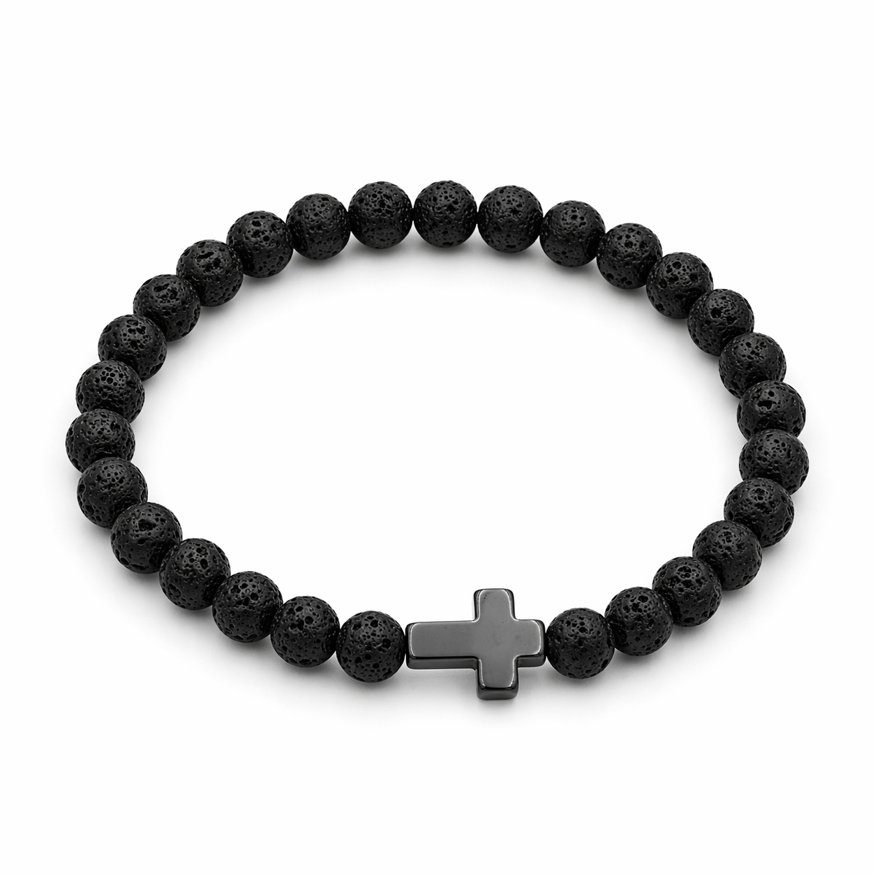 Glaubensanker Armband Hämatit Kreuz Schwarz