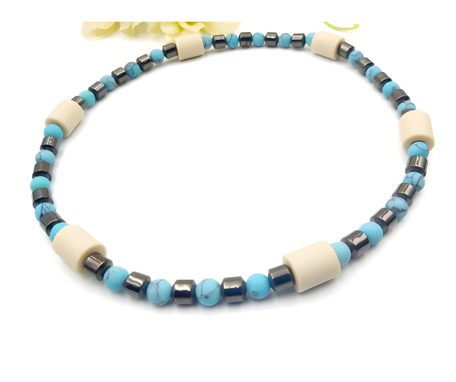 Halsband EM Keramik aus Türkis und Hämatit