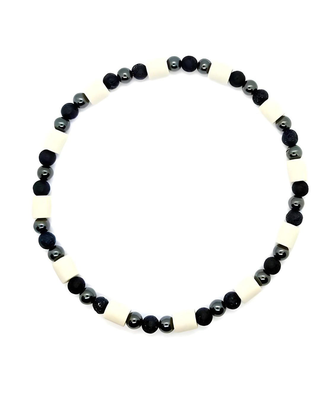 EM ceramic necklace with lava, hematite beads