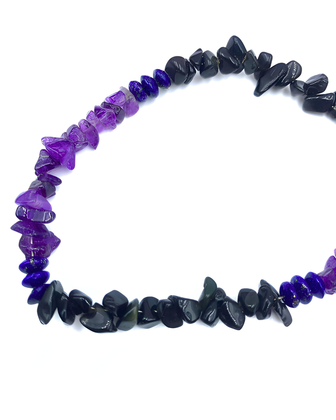 Gemstone chip necklace made of rock crystal, rose quartz and lava stone