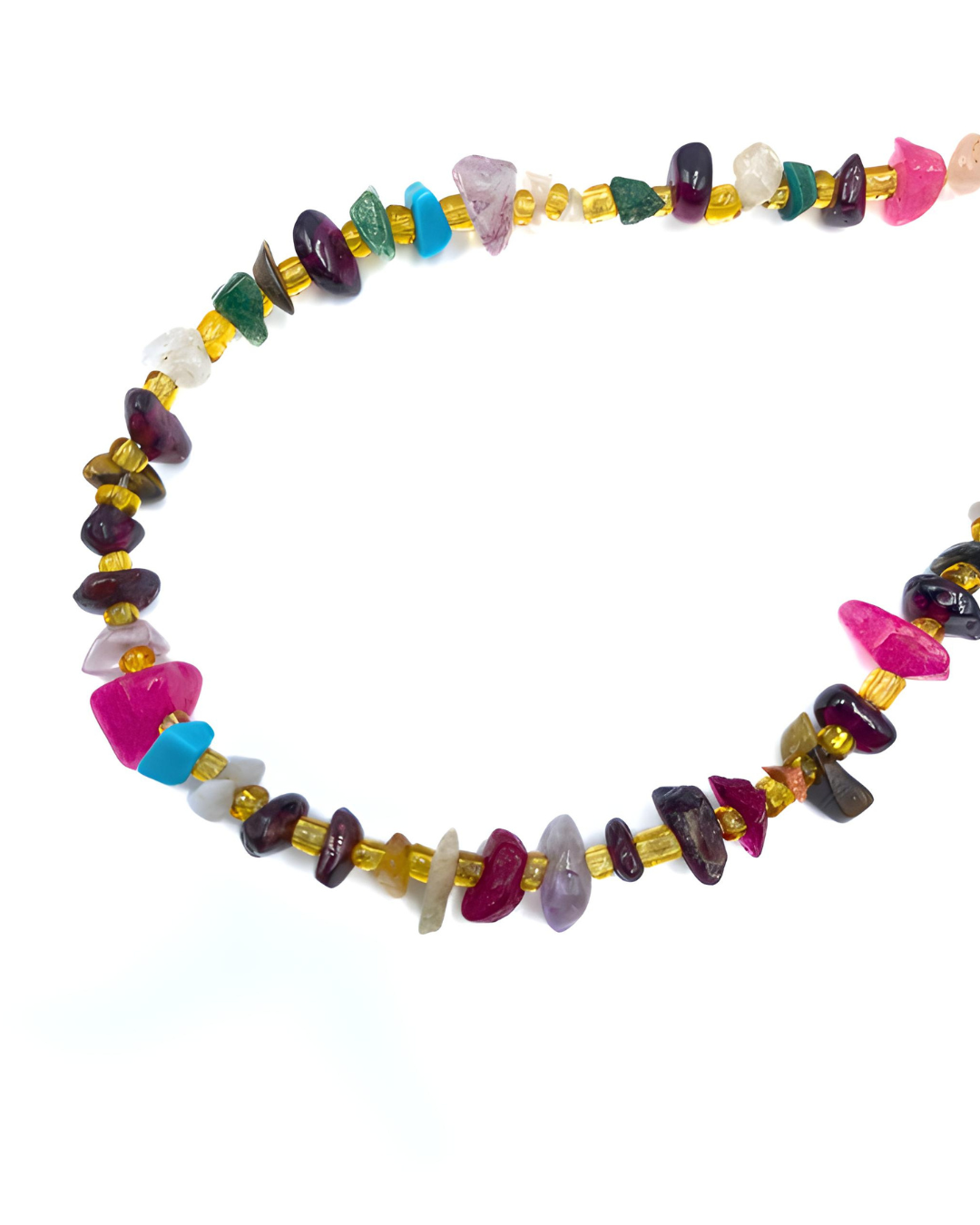 Edelsteinsplitter Halsband aus Türkis, Granat, Amethyst, Karneol, Rosenquarz und Bernstein