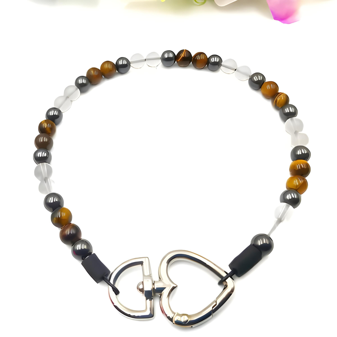 Edelstein Halsband aus Bergkristall-, Tigerauge- ,Hämatitperlen