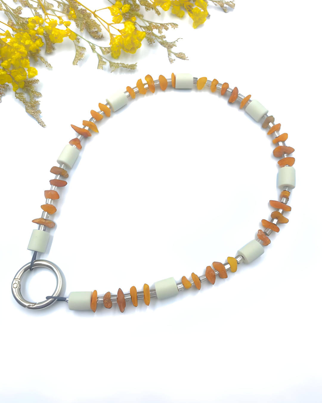 Zeckenhalsband EM Keramik mit Bernstein und Miyukiperlen