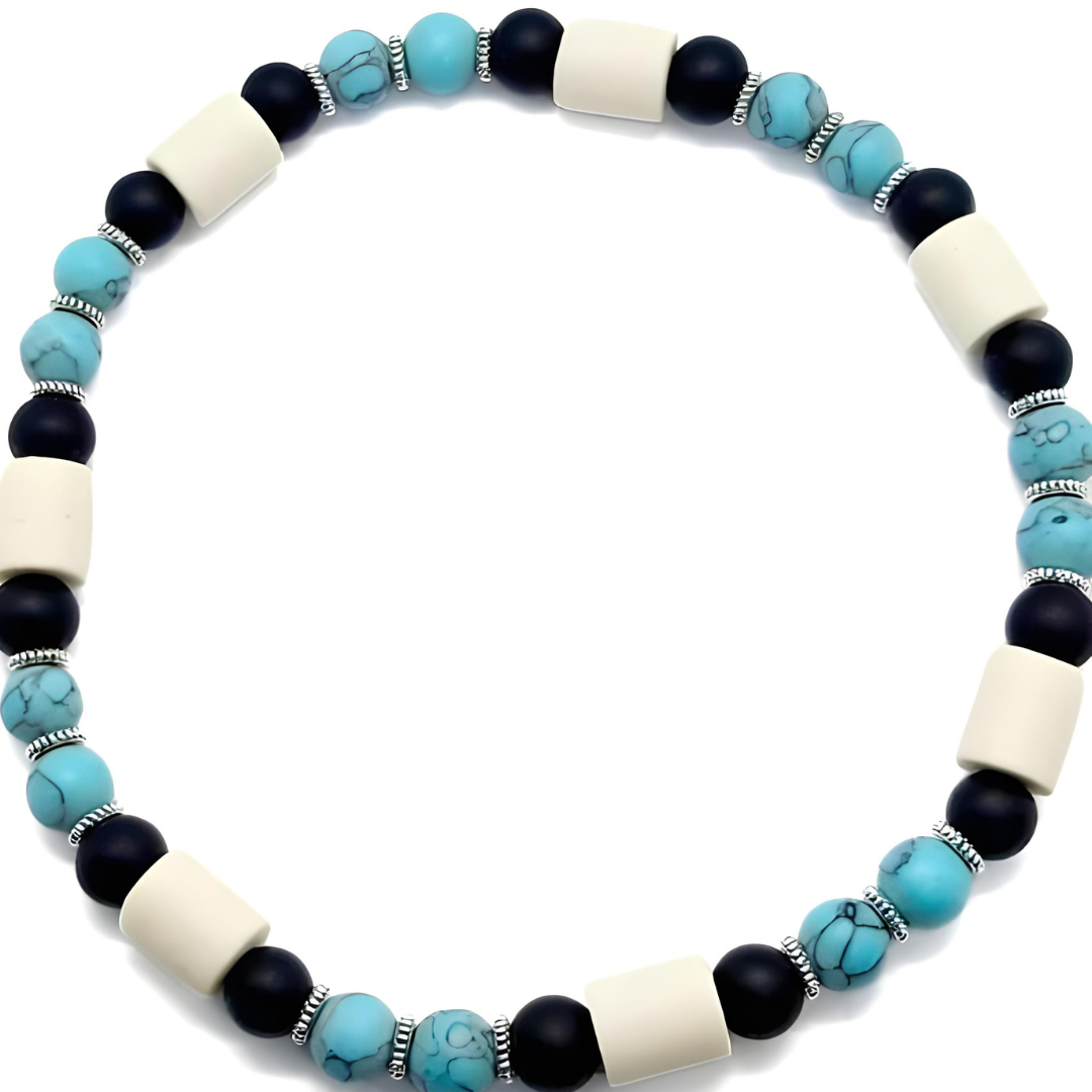 Zeckenhalsband EM Keramik mit Onyx und Türkis