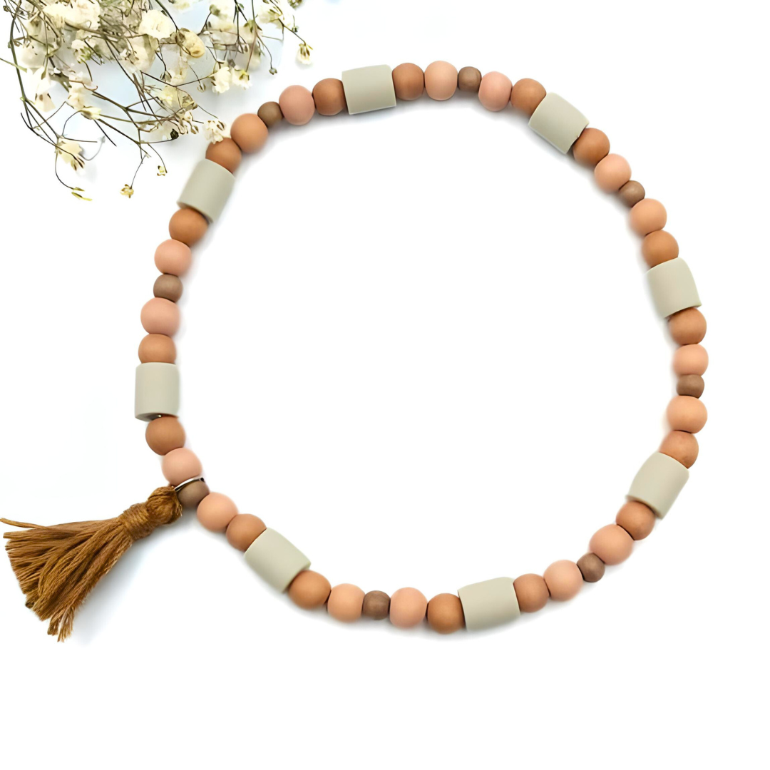Zeckenhalsband EM Keramik mit Holzperlen