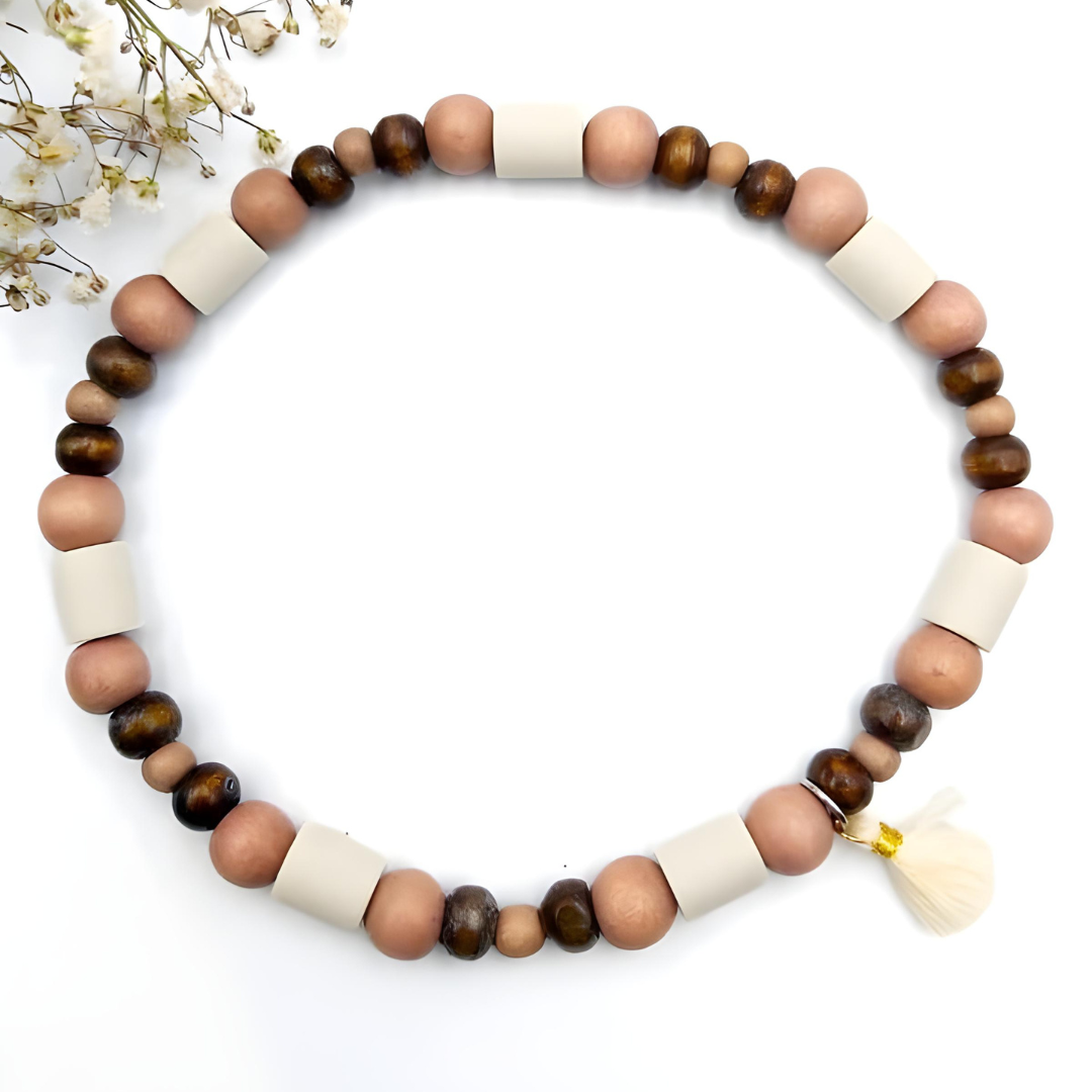 Zeckenhalsband EM Keramik mit Holzperlen