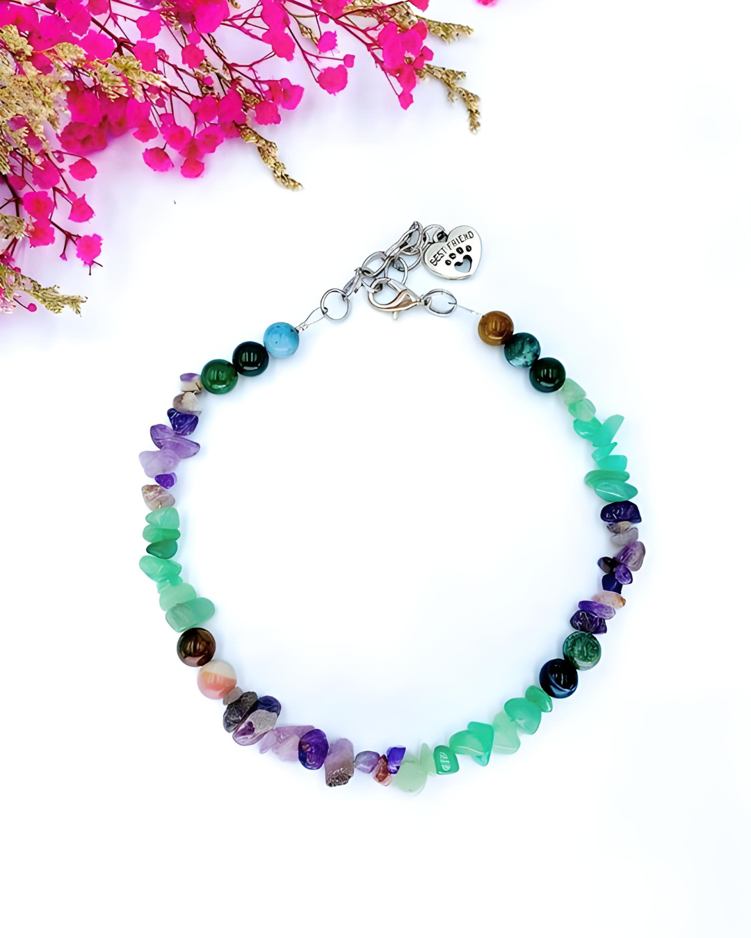 Edelsteinsplitter Halsband aus Aventurin, Amethist und indischer Achat