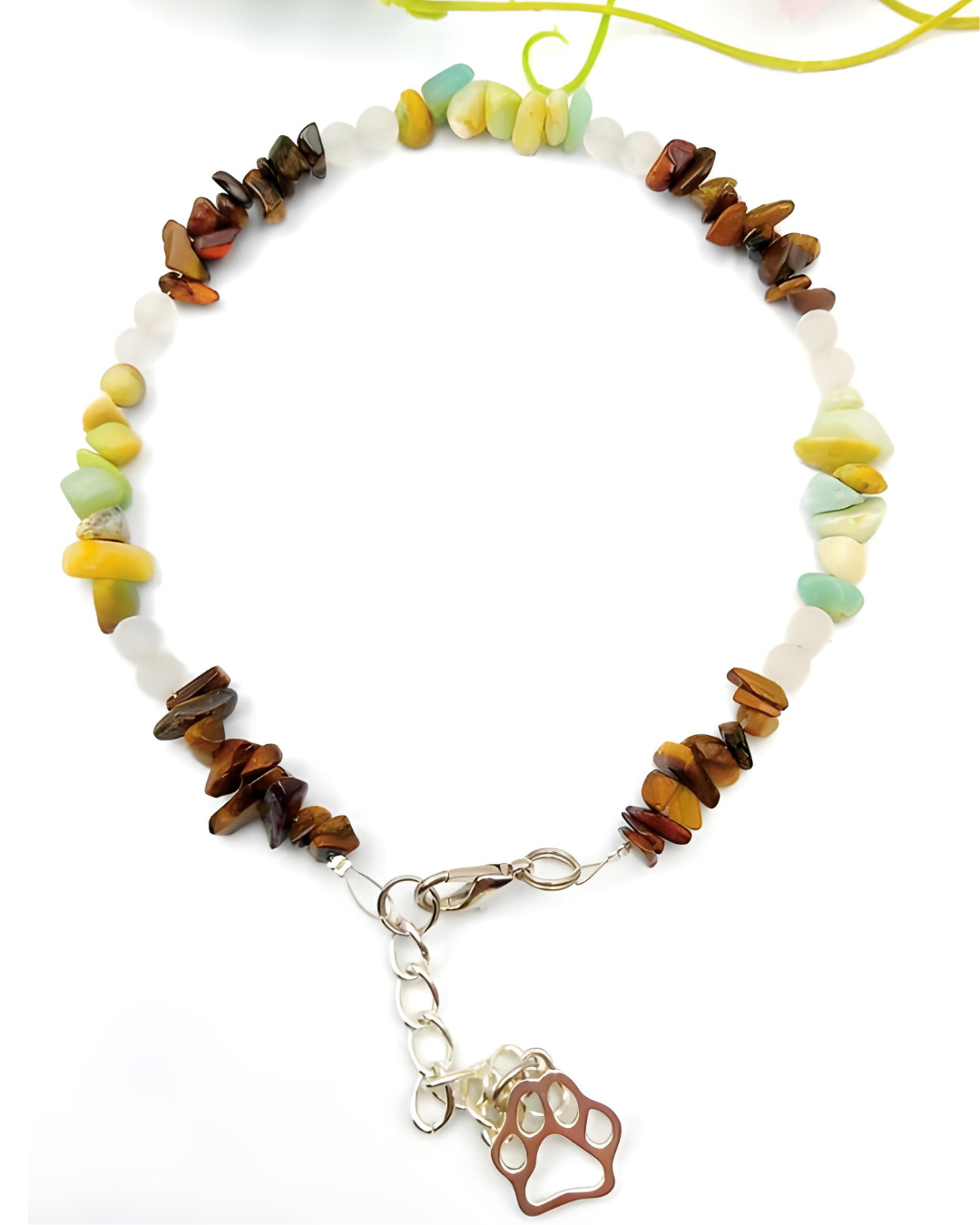 Edelsteinsplitter Halsband aus Bergkristall, Tigerauge und Amazonit