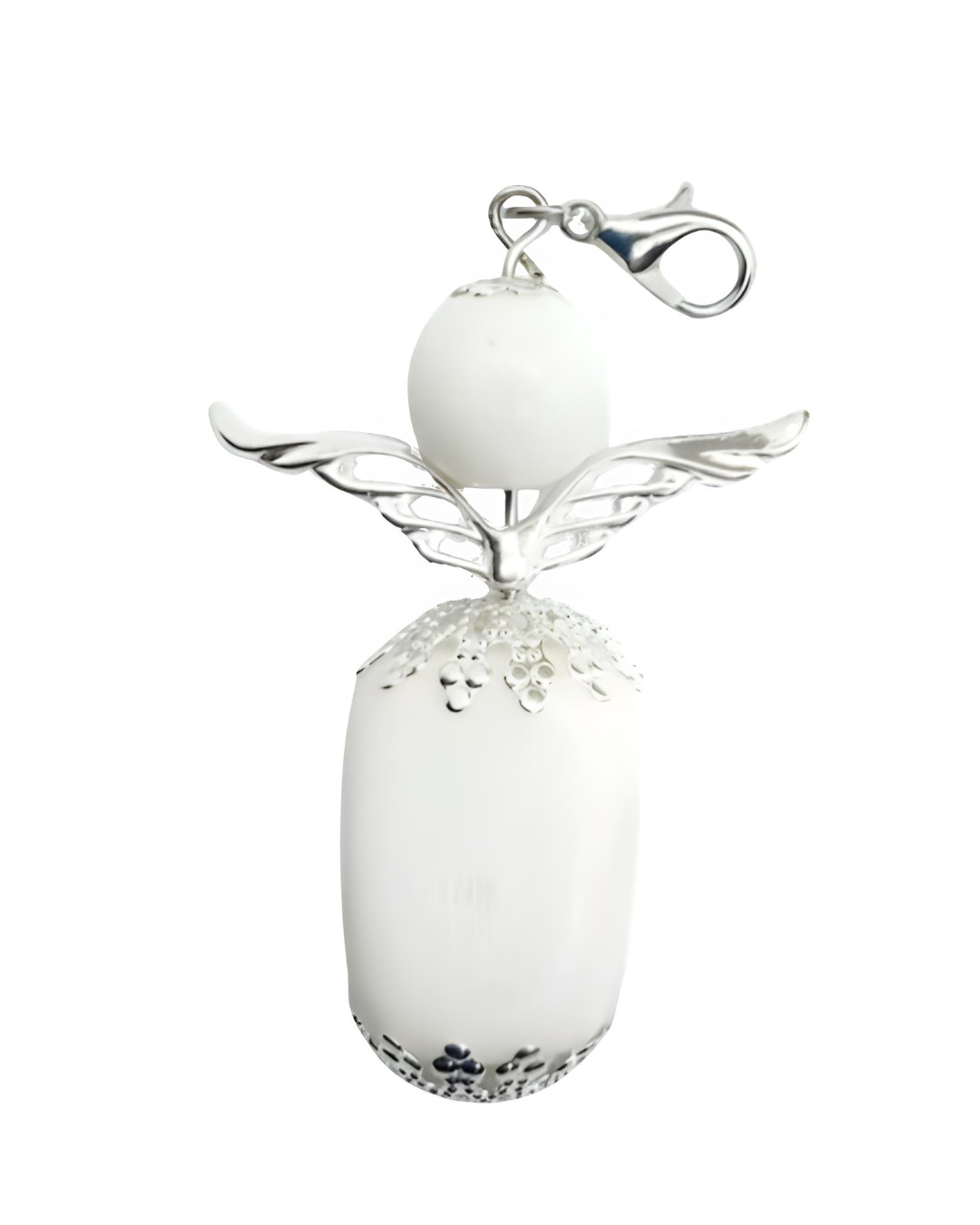 Angel pendant made of snow quartz and coral
