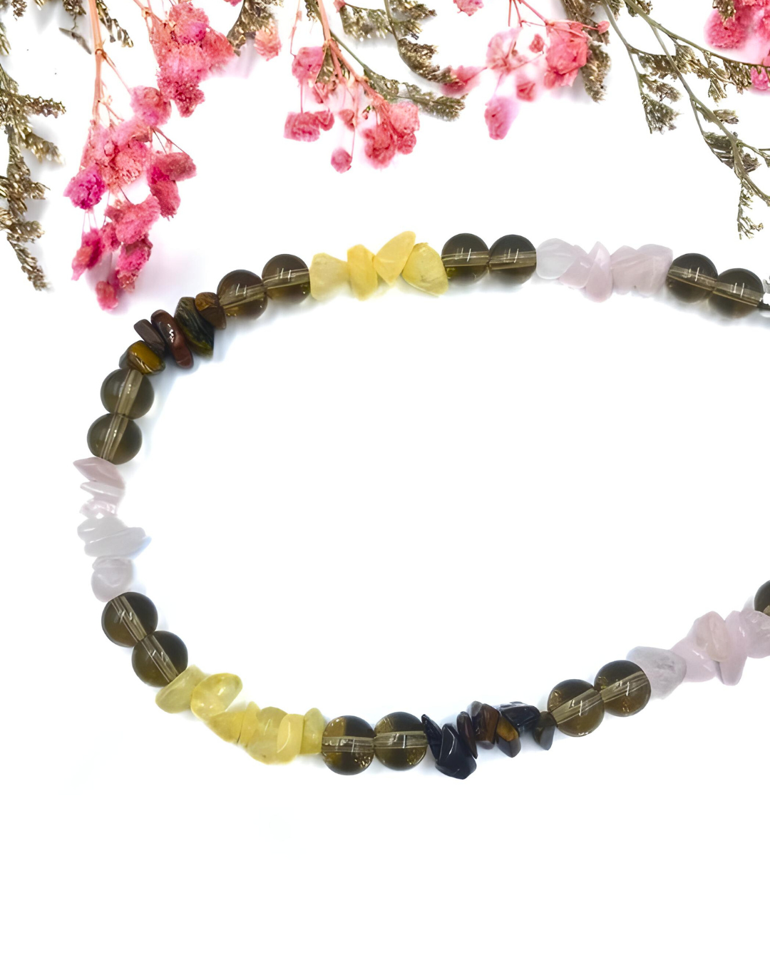 Edelstein Halsband mit Rauchquarz, Rosenquarz und Citrin