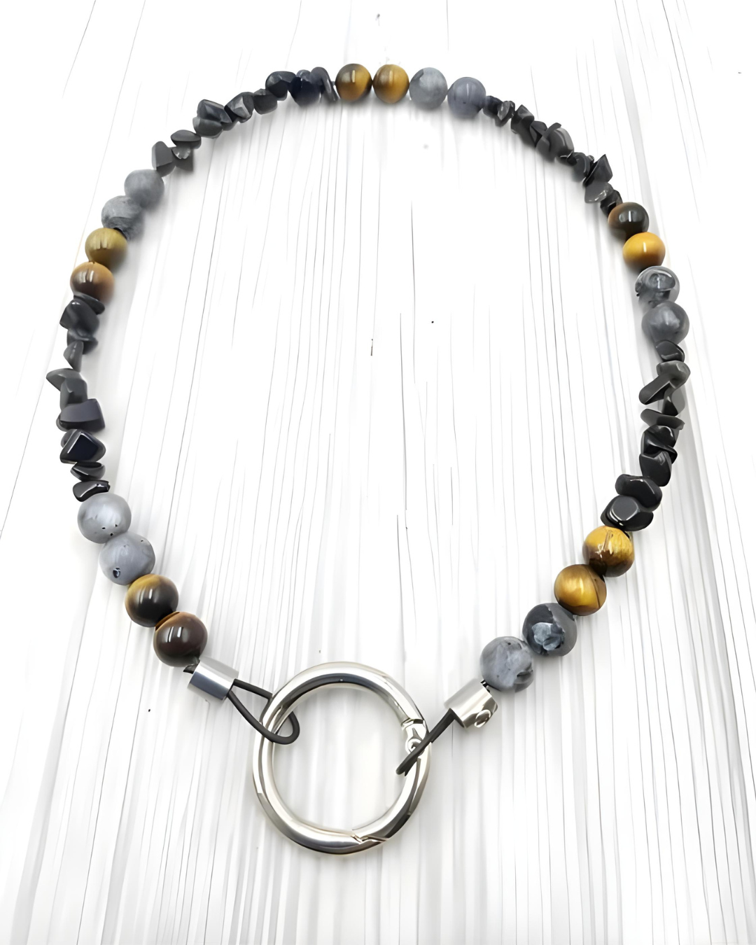 Edelstein Halsband aus Tigerauge, Labradorit und schwarzen Turmalin