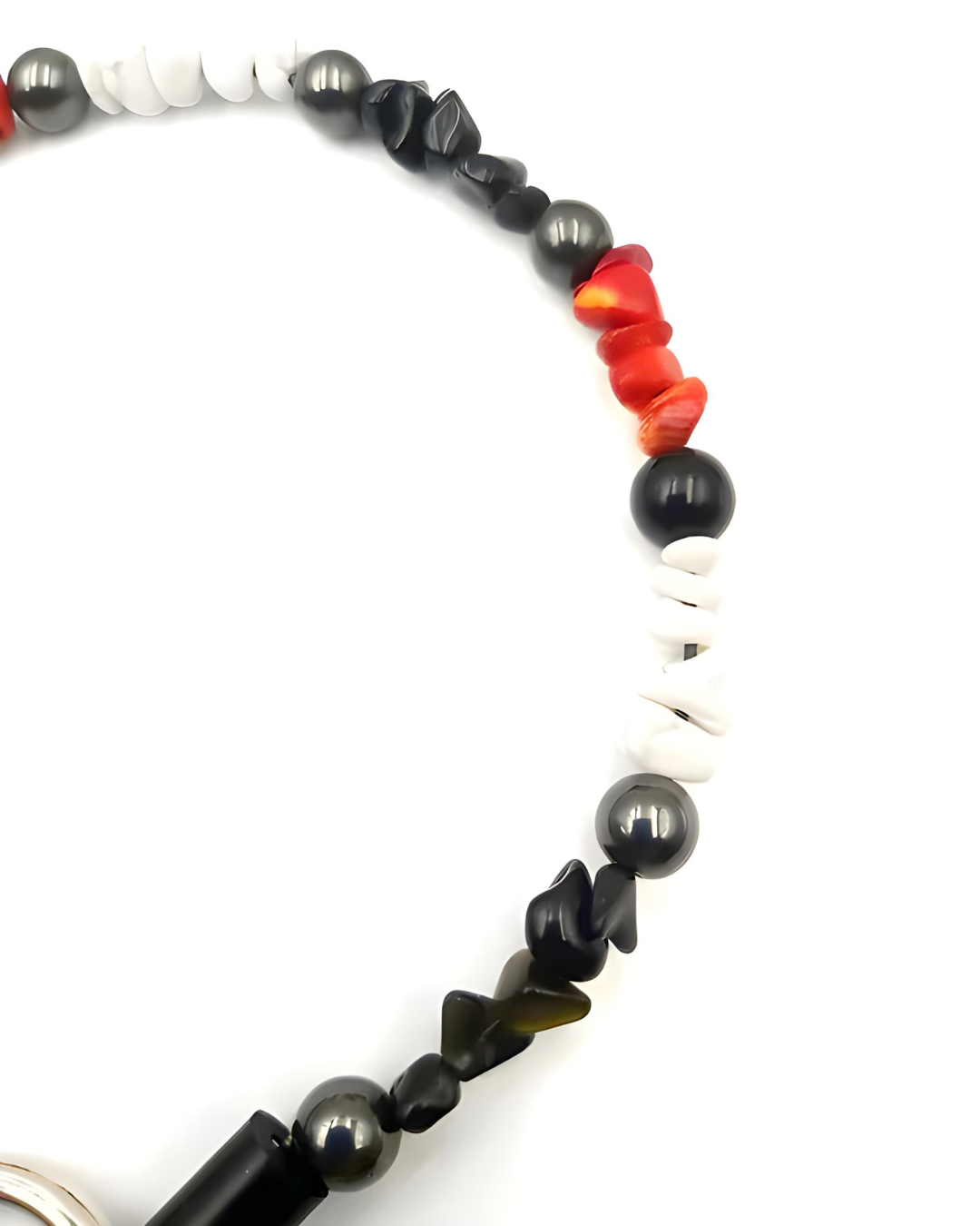 Edelsteinsplitter Halsband aus Magnesit, Hämatit und Koralle