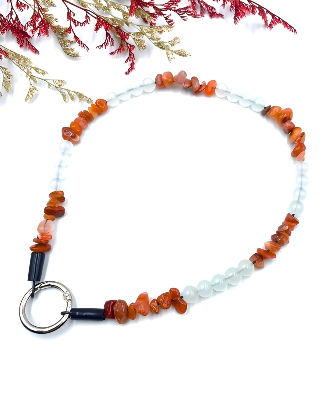 Gemstone chip necklace made of carnelian and jade