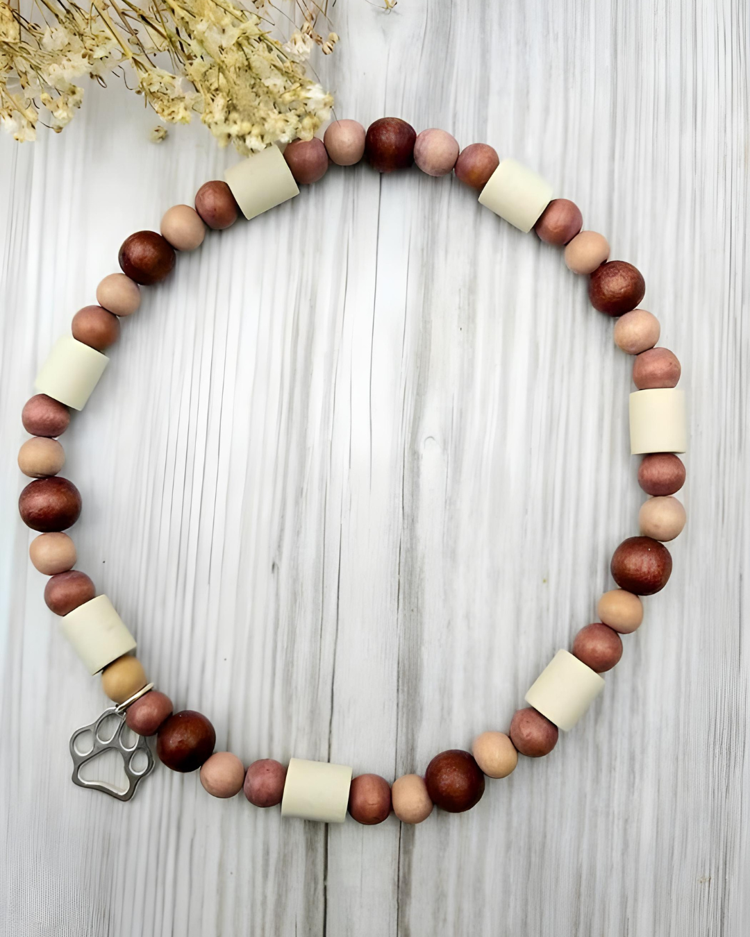 Zeckenhalsband EM Keramik mit Holzperlen