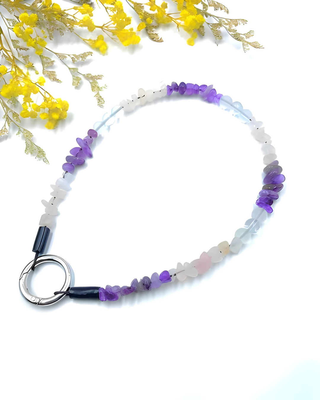 Edelsteinsplitter Halsband aus Bergkristall, Rosenquarz und Amethyst
