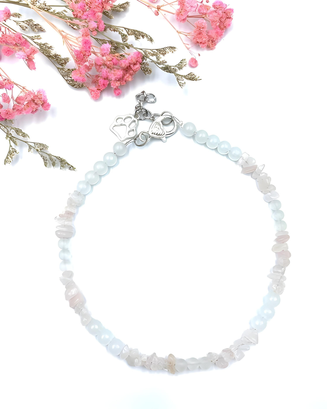 Edelsteinsplitter Halsband aus Bergkristall-, Rosenquarz-, Jadeperlen