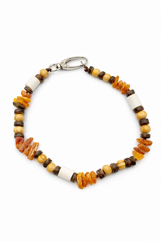 Gemstone chip necklace made of rock crystal, rose quartz and lava stone