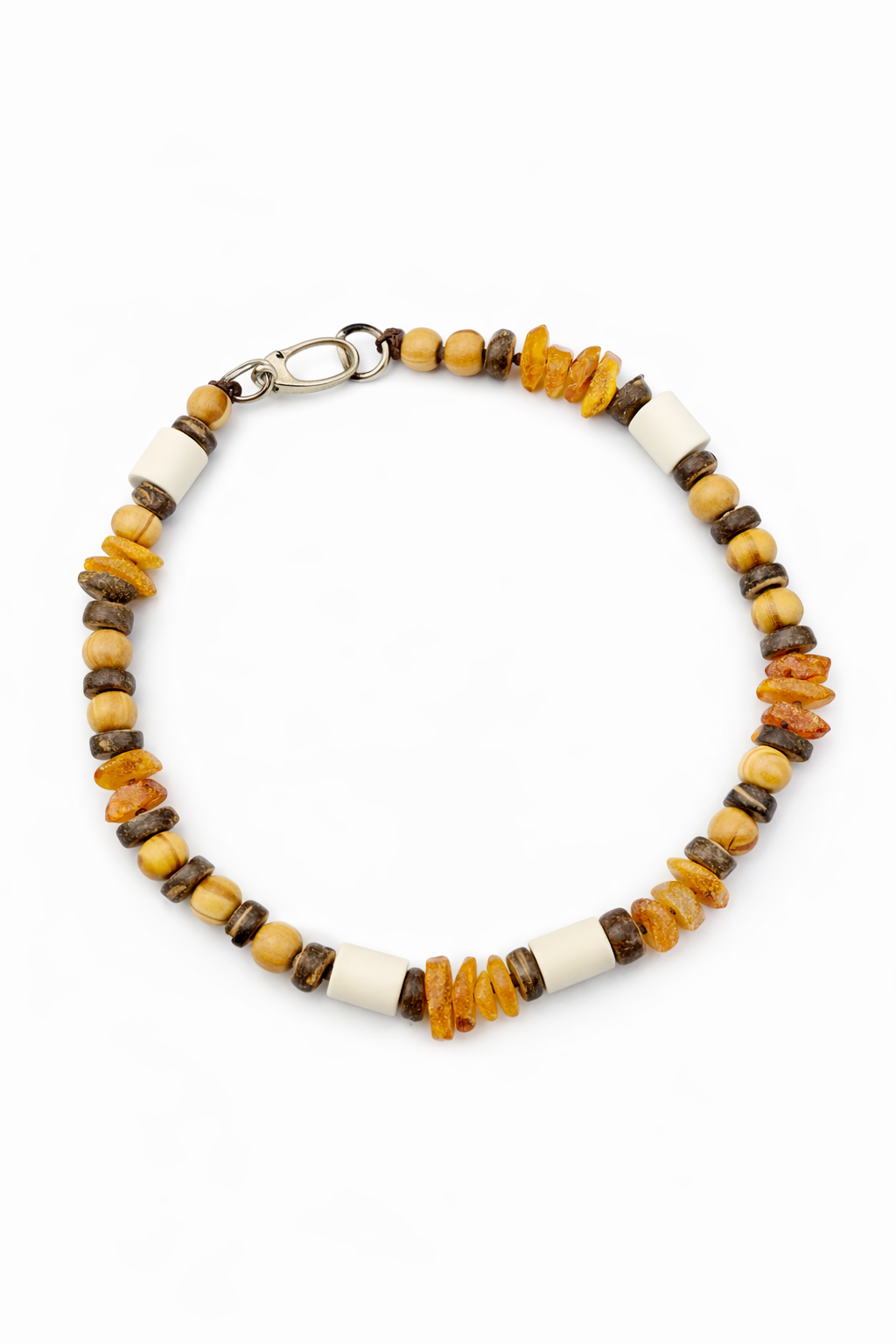 Gemstone chip necklace made of rock crystal, rose quartz and lava stone