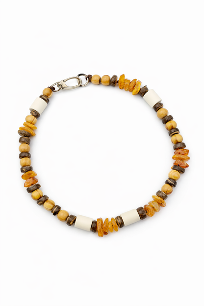 Gemstone chip necklace made of rock crystal, rose quartz and lava stone
