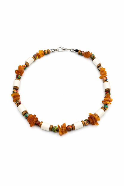 Zeckenhalsband EM Keramik mit Bernstein und Ozeanjaspis