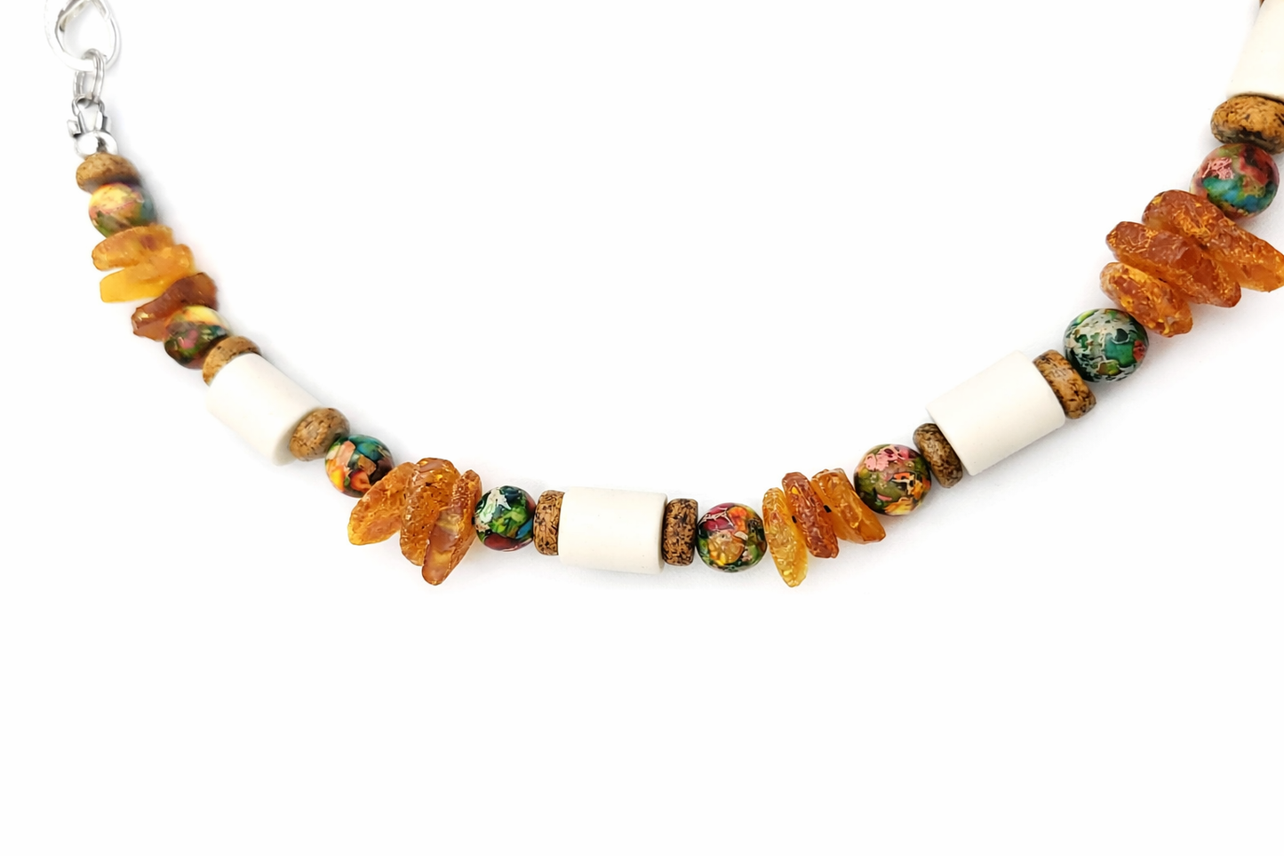 Zeckenhalsband EM Keramik mit Bernstein und Ozeanjaspis