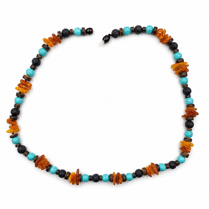 Halsband EM Keramik mit Bernstein, Ozeanjaspis, Türkis und Kokosperlen