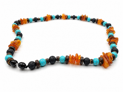 Halsband EM Keramik mit Bernstein, Ozeanjaspis, Türkis und Kokosperlen