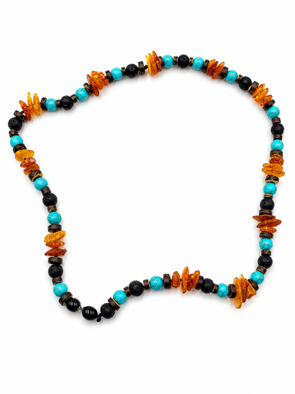 Halsband EM Keramik mit Bernstein, Ozeanjaspis, Türkis und Kokosperlen