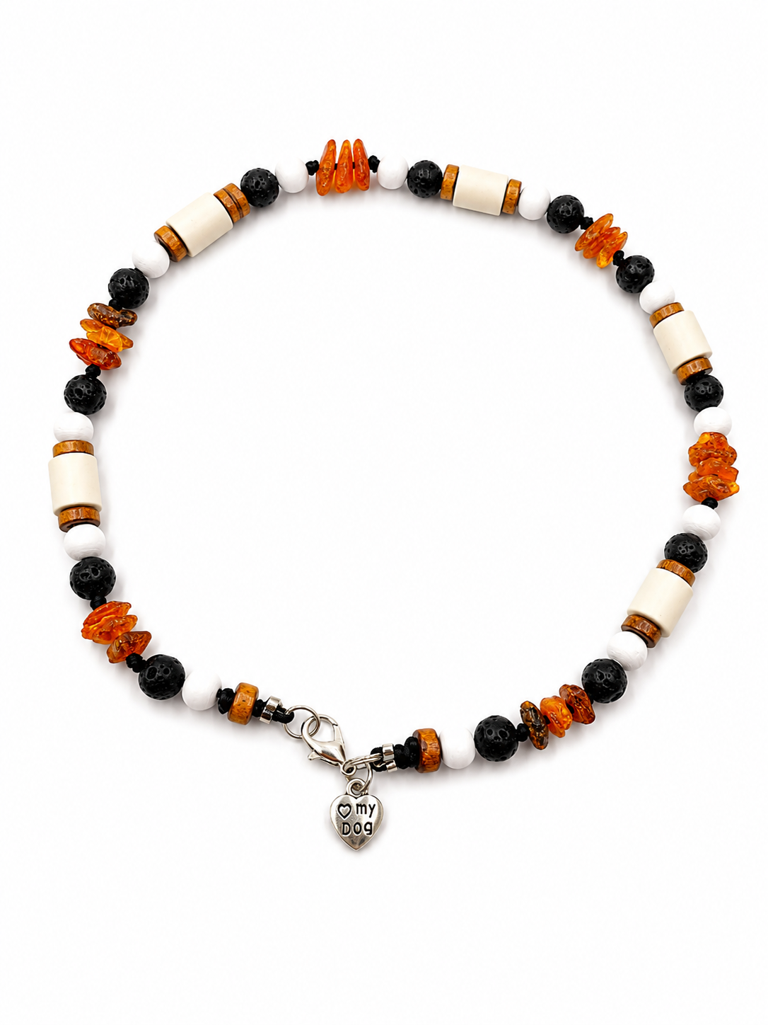 Halsband EM Keramik mit Bernstein, Lavastein und Holzelemente