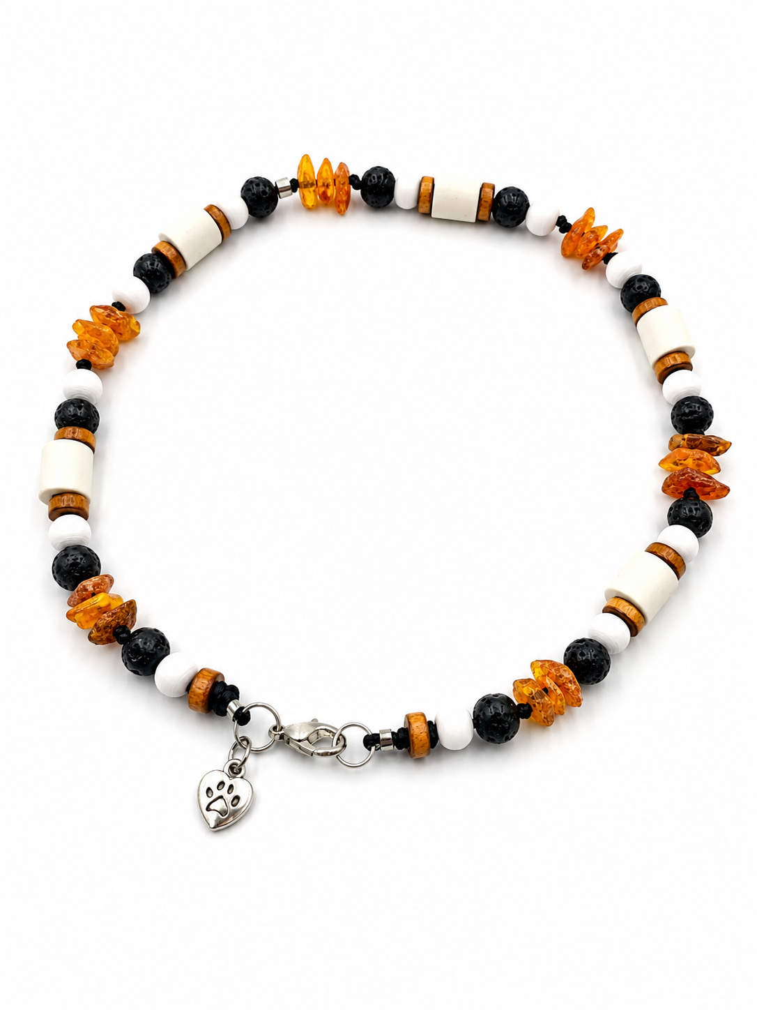 Halsband EM Keramik mit Bernstein, Lavastein und Holzelemente
