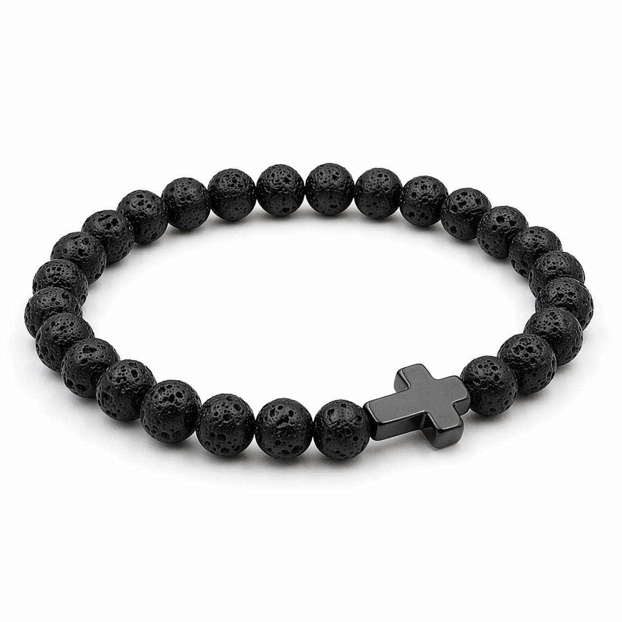 Glaubensanker Armband Hämatit Kreuz Schwarz