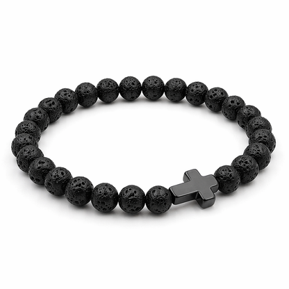 Glaubensanker Armband Hämatit Kreuz Schwarz