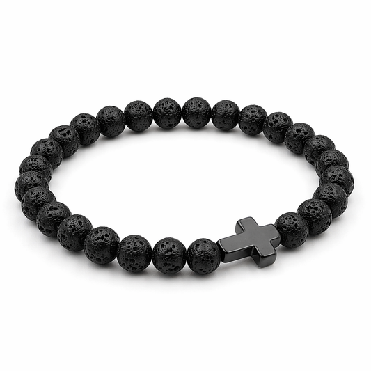 Glaubensanker Armband Hämatit Kreuz Schwarz