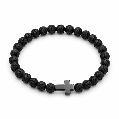 Glaubensanker Armband Hämatit Kreuz Schwarz