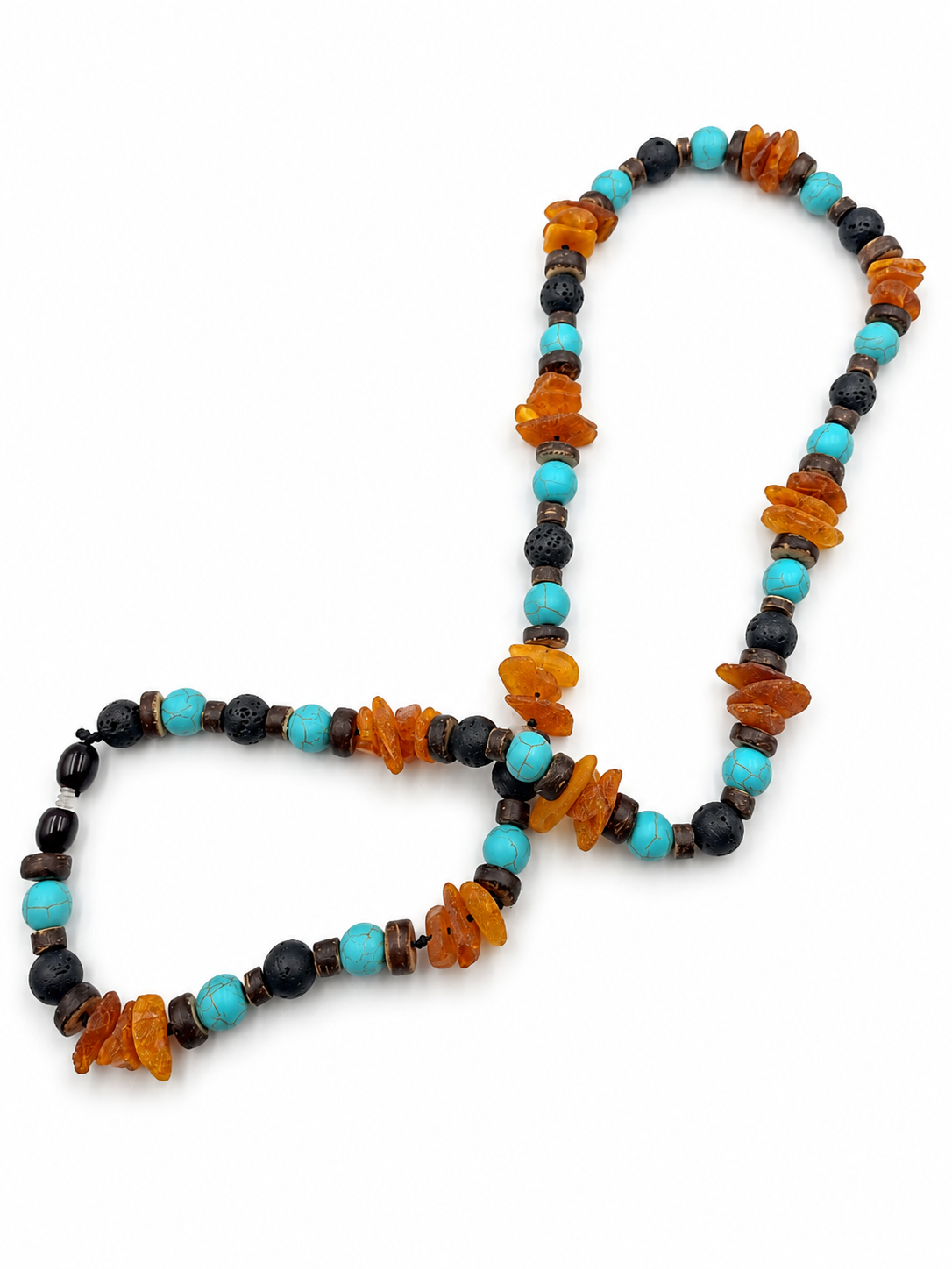 Halsband EM Keramik mit Bernstein, Ozeanjaspis, Türkis und Kokosperlen
