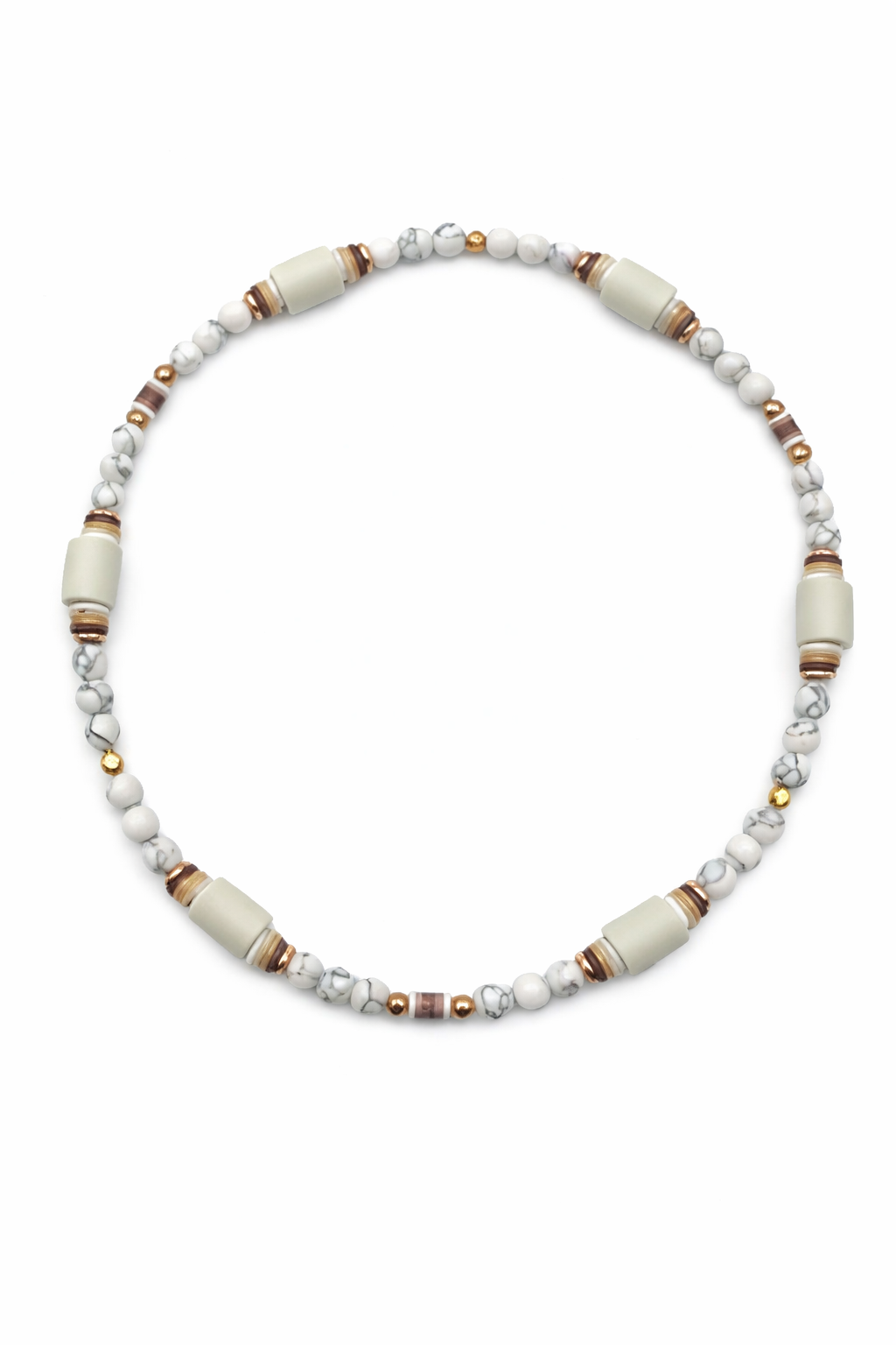 Halsband EM Keramik mit Magnesit, Katsukiperlen und rosegoldene Metallelementen
