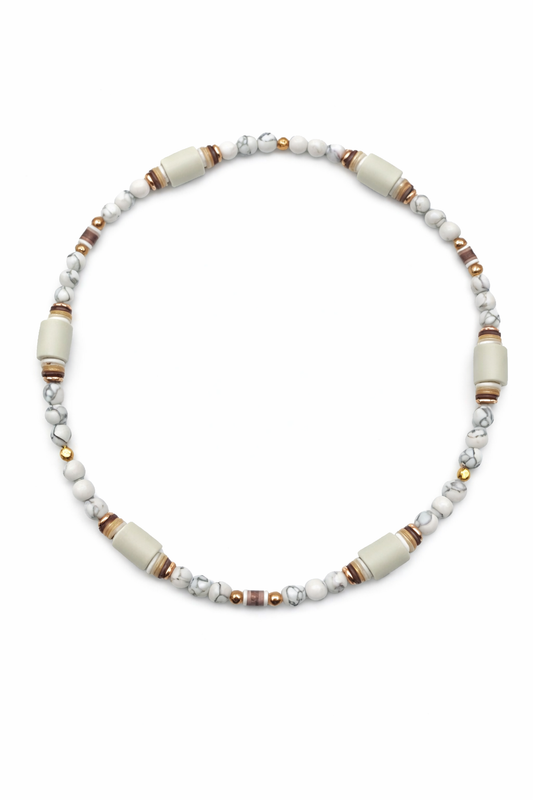 Halsband EM Keramik mit Magnesit, Katsukiperlen und rosegoldene Metallelementen