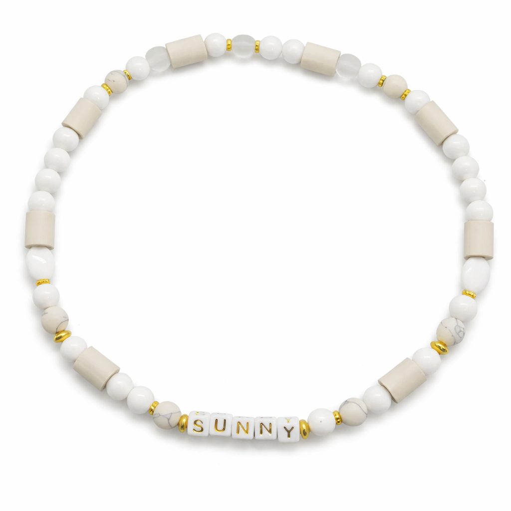 Halsband EM Keramik mit Magnesit, Bergkristall und vergoldeten Teilelementen