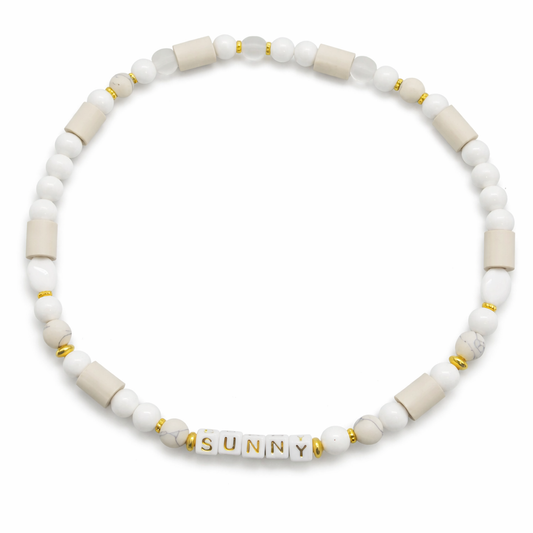 Halsband EM Keramik mit Magnesit, Bergkristall und vergoldeten Teilelementen