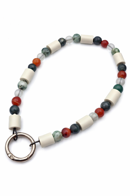 Halsband EM Keramik mit Moosachat, Streifenachat, Bergkristall und Labradorit