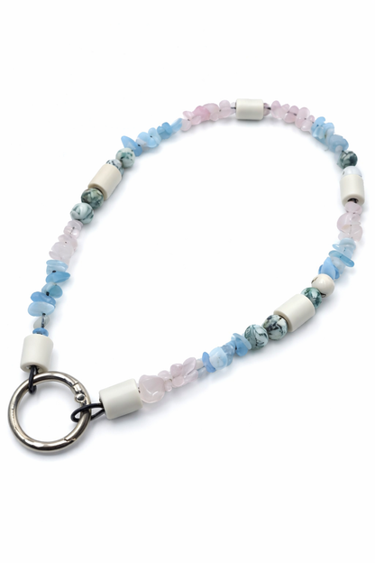 Gemstone chip necklace made of rock crystal, rose quartz and lava stone