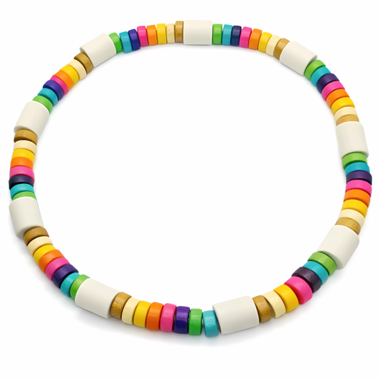 Halsband EM Keramik mit bunten Holzperlen