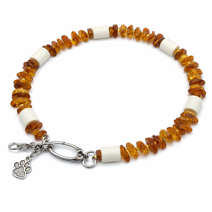 Halsband EM Keramik mit Bernstein und gelbgoldfarbigen Miyukiperlen