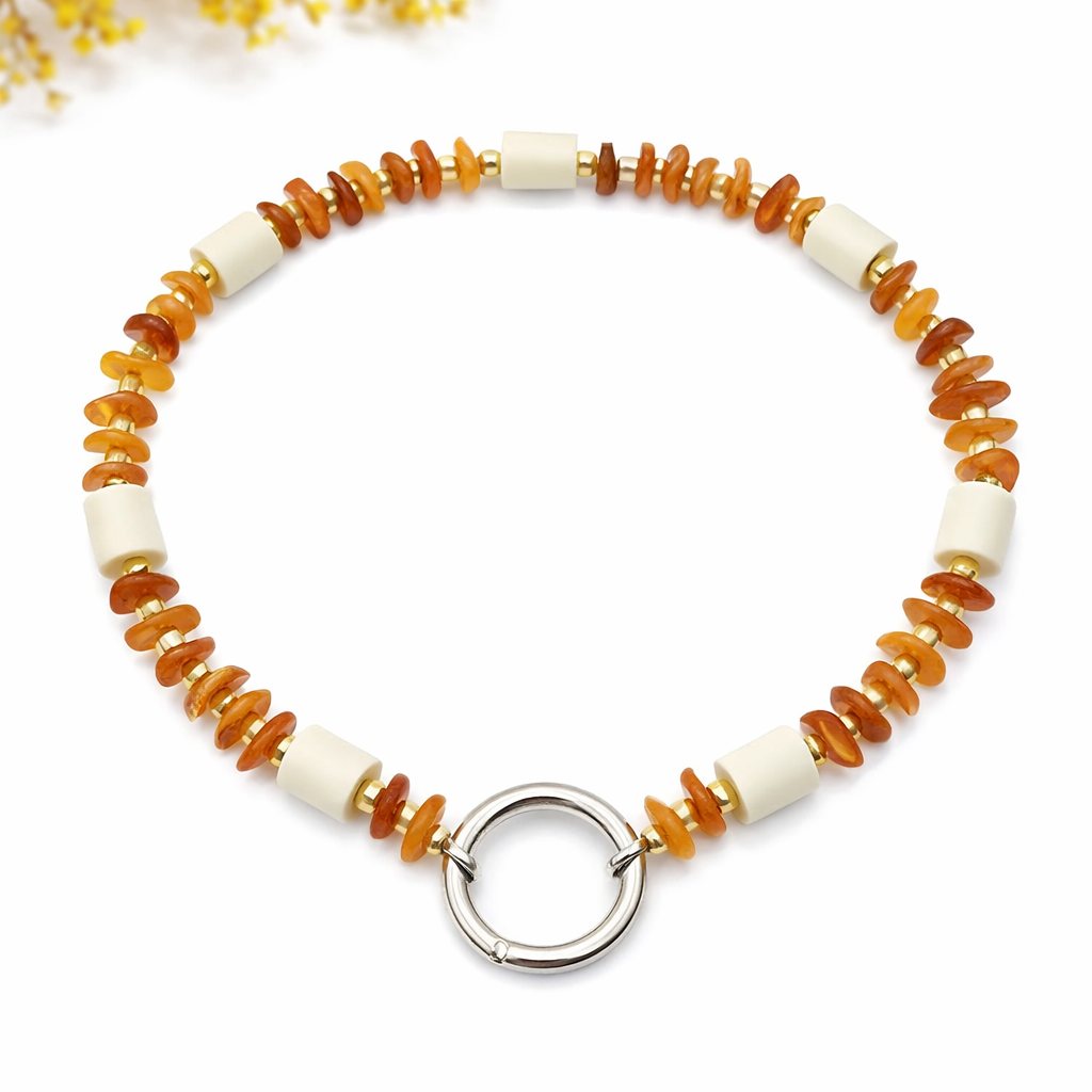 Halsband EM Keramik mit Bernstein und Miyukiperlen