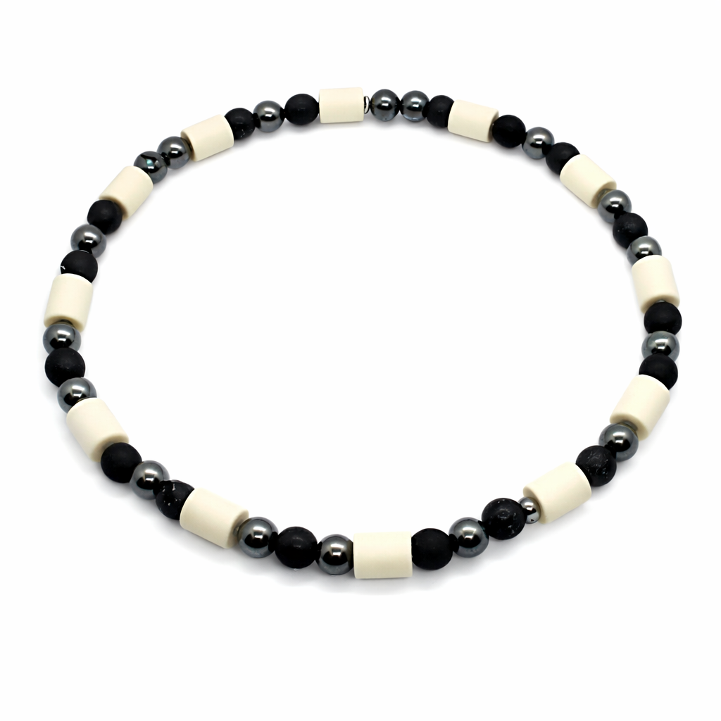 Halsband EM Keramik mit Lava-, Hämatitperlen