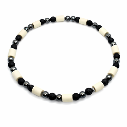 Halsband EM Keramik mit Lava-, Hämatitperlen