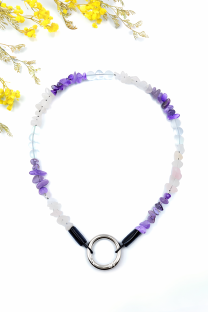 Edelsteinsplitter Halsband aus Bergkristall, Rosenquarz und Amethyst