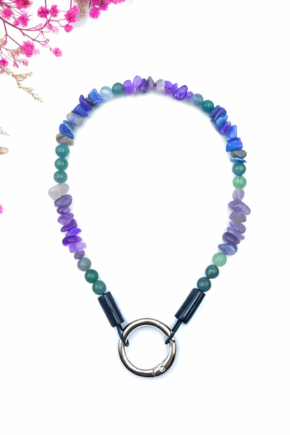Gemstone chip necklace made of rock crystal, rose quartz and lava stone