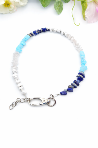 Edelsteinsplitter Halsband aus Aquamarin, Magnesit, Lapislazuli, Bergkristall