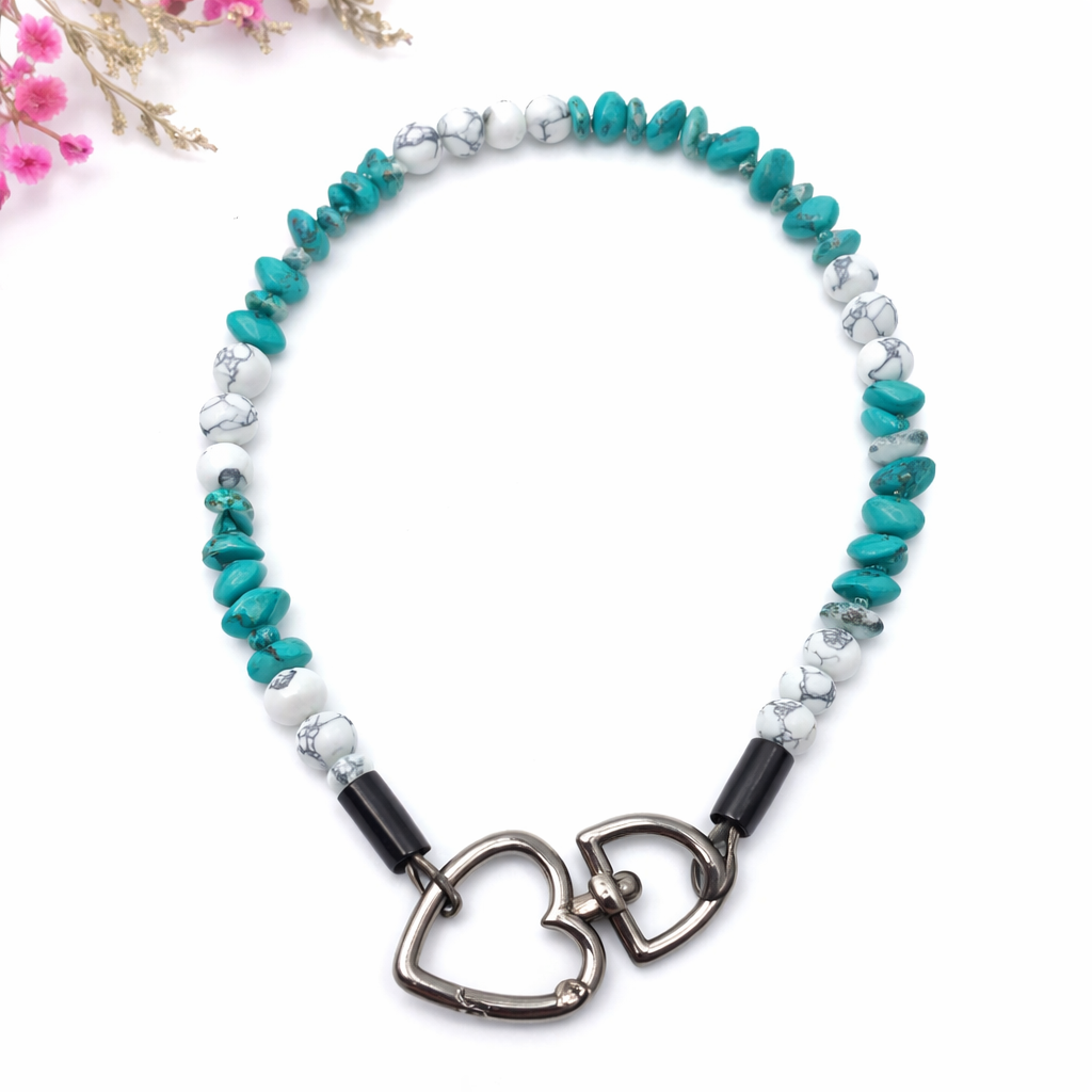 Gemstone necklace made of rock crystal, tiger eye, hematite beads